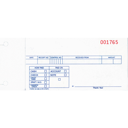 ASP Cash Receipts - 3 Part, 6 1/2" X 2 5/16", 100 Per Pack Pk 8032